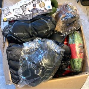 FULL BOX OF SUPERHERO COSTUMES MARVEL DC